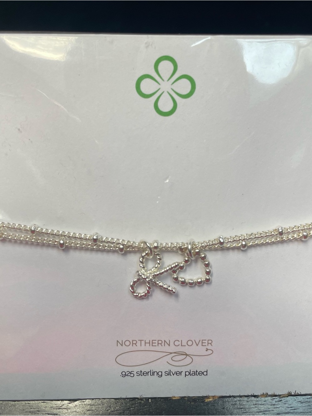 Northern Clover Silver Beaded Heart & Bow Bracelet - .925 silver plated
